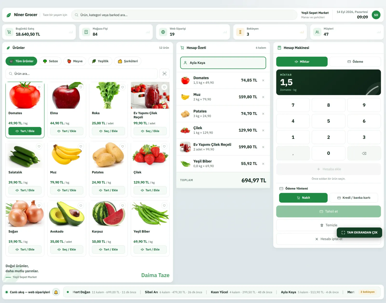Niner Grocer — Dokunmatik kasa ekranı